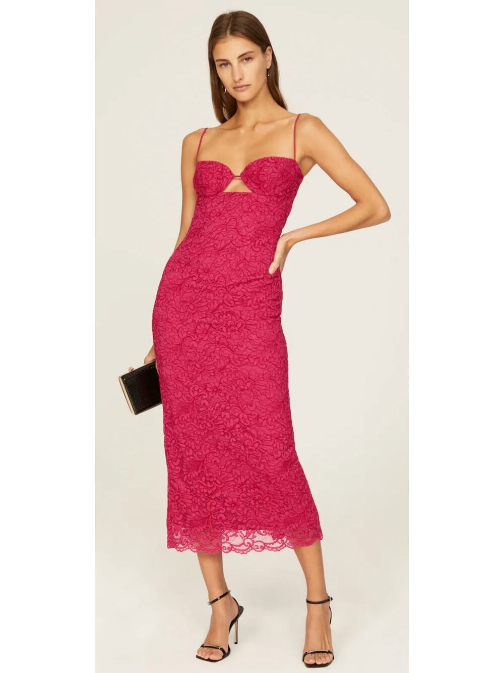 Bardot Ivanna Lace Dress Womens 6 M Pink Cutout Underwire Wedding Guest Midi NWT